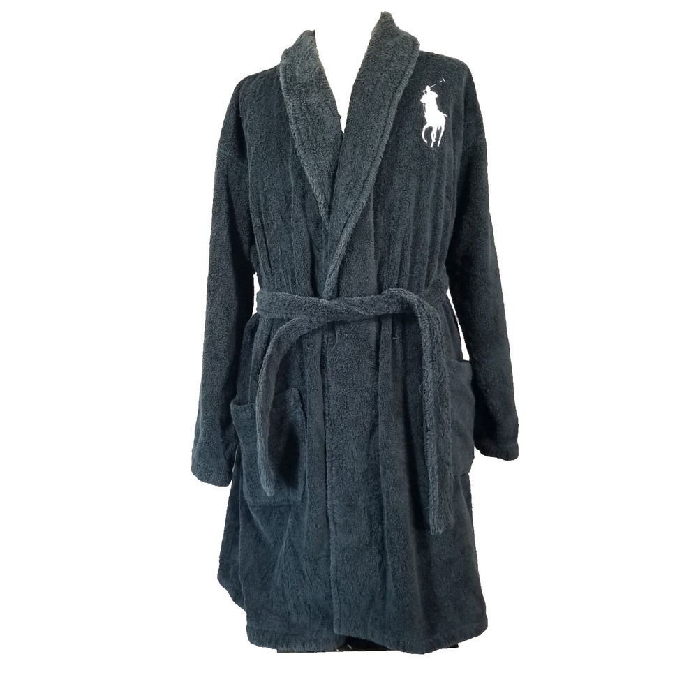 Vintage Polo Ralph‎ Lauren Bath Robe Mens One Size Blue Terry Cloth Big Pony